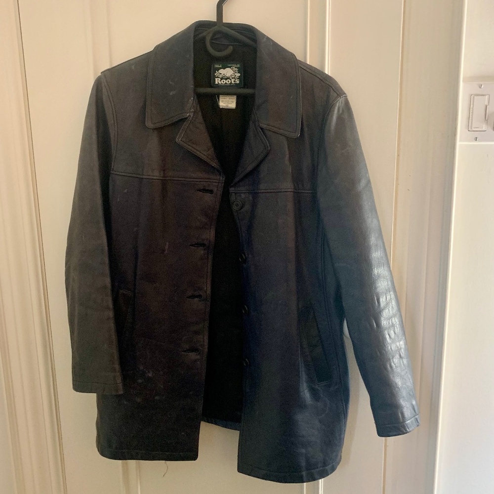Roots vintage leather jacket blue/gray large made in Canada